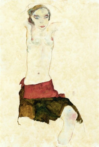 Semi-Nude with Colored skirt and Raised Arms