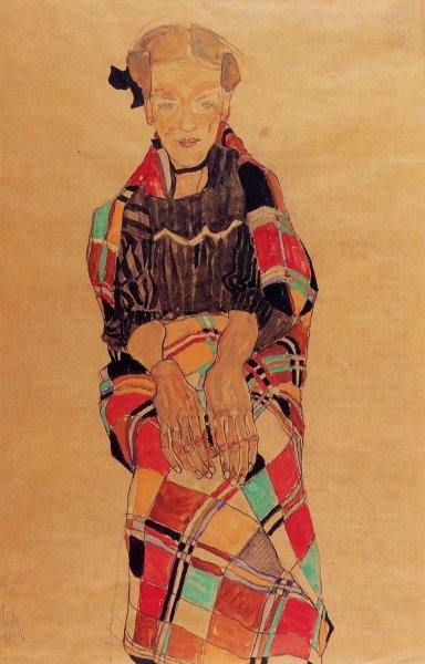 Girl In Black Pinafore Wrapped In Plaid Blanket