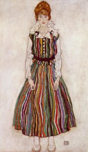 Portrait Of Edith Schiele In A Striped Dress