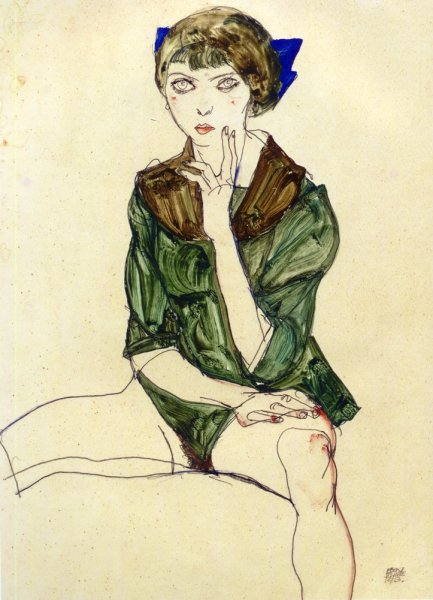 Sitting Woman in a Green Blouse