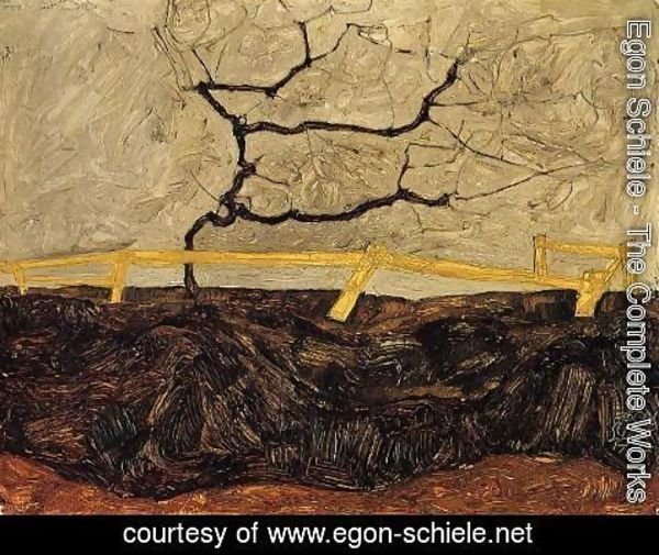 Egon Schiele - Bare Tree Behind A Fence